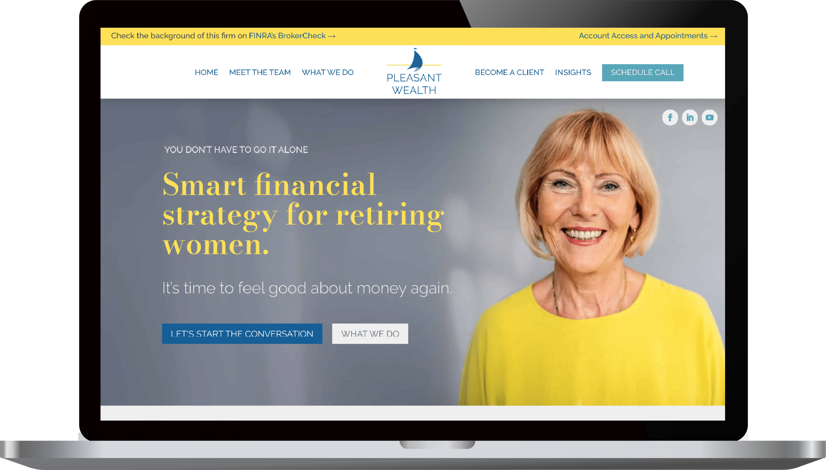 Pleasant Wealth website project shown on a laptop