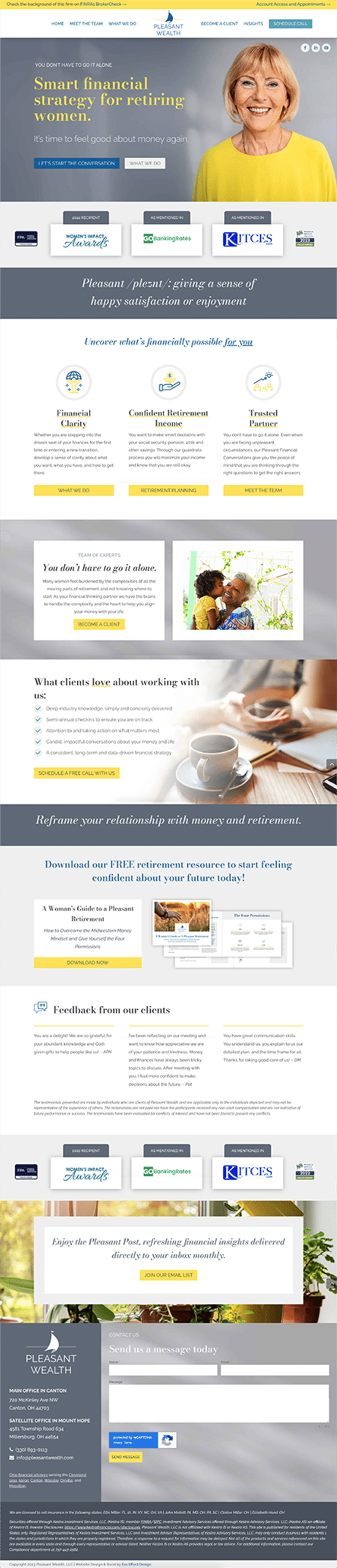 Website design and layout for the homepage of financial site for Pleasant Wealth