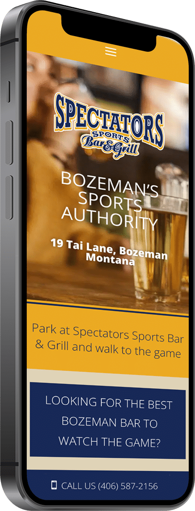 mobile phone showing the website for Spectators Bar & Grill in Bozeman MT